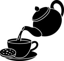 Teapot Pouring Tea into Cup Illustration with Biscuit on Plate vector