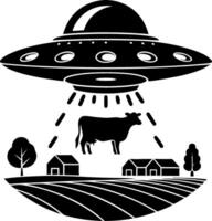 UFO Abduction Cow Silhouette for Sci-Fi Illustrations and Designs vector