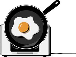 Illustration Fried Egg Cooking in Pan on Stove for Culinary Art and Design vector