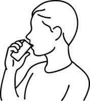Illustration Man Using Inhaler Outline Style Health Concept vector