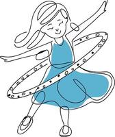 Illustration of Happy Girl Playing with Hula Hoop for Kids Coloring Book and Art Projects vector