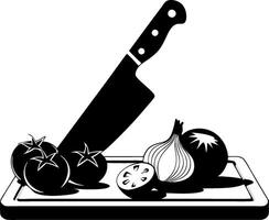 Illustration of Knife with Chopping Board Tomato and Onion for Culinary Art Projects vector