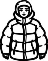 Illustration of Person in Winter Puffer Jacket with Hood for Apparel Design and Coloring Books vector