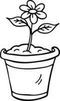 Illustration Potted Flower Plant Simple Outline for Coloring Book Design vector