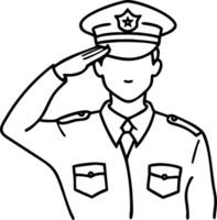 Illustration Saluting Police Officer Line Art for Design and Tattoo Use vector