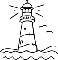 Lighthouse with Waves and Birds Nautical Theme for Tattoo and Coloring Book Design vector