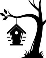 Silhouette of Tree with Hanging Birdhouse for Nature Design and Decoration vector