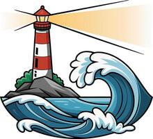Vibrant Lighthouse and Ocean Wave for Nautical Themes and Design vector