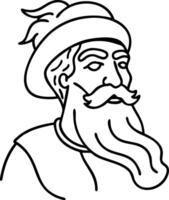 Vintage Bearded Man Outline Illustration for Art Projects and Design vector