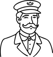 Vintage Gentleman in Uniform Line Art Illustration for Retro Design vector