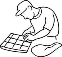 Worker Installing Ceramic Tiles Illustration for Construction Guides vector