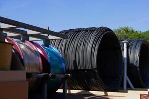 Wire, reinforcement, cord are loaded onto the cargo platform and are ready for transportation. photo