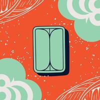 Abstract Green Shape on Orange Background with Floral Motifs vector