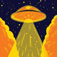 Cosmic Craft UFO Encounter in Starry Night vector