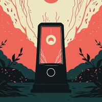 Abstract Landscape with Monolith Digital Art vector