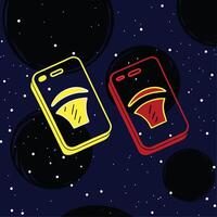 Cosmic Connection Mobile Devices in Space vector