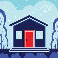 Winter House Scene Snowy Landscape with Red Door vector