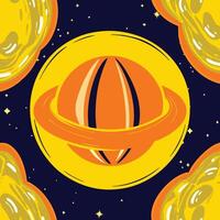 Cosmic Planet with Ring System Vibrant Space Art vector