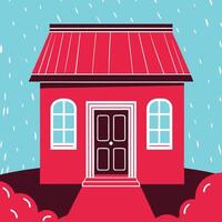 Red House in the Rain A Simple Illustration vector
