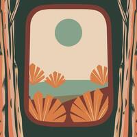 Abstract Coastal Landscape with Palm Trees and Sun vector