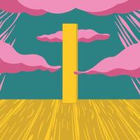 Abstract Yellow Monolith in Pink Cloud Sky vector