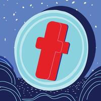 Abstract Red Symbol in Circular Frame, Blue Background vector