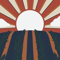 Sunset over a Field of Crops vector