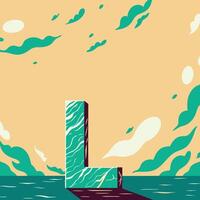 Abstract Coastal Scene with Teal Monolith vector