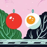 Abstract Festive Ornaments Red and Yellow Circles with Green and Dark Foliage vector