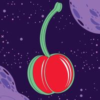 Cosmic Cherry A Red Fruit in Space vector
