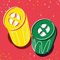 Abstract Colorful Shapes Red Background, Yellow and Green Cylinders vector