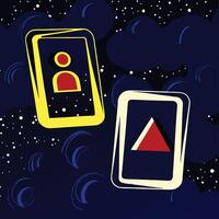Abstract Cosmic Shapes Red, Yellow, and Blue Forms in Space vector