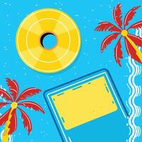Summer Fun Pool Float, Palm Trees, and Ocean Waves vector