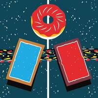 Abstract Colorful Donut, Blue and Red Shapes, Modern Art vector