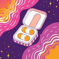 Abstract Pill Case in Cosmic Space Vibrant Colors and Psychedelic Design vector