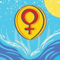 Feminine Symbol on Abstract Ocean Background vector