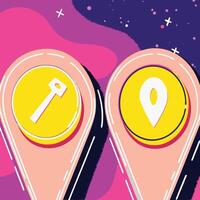 Location-Based Tool Guide Map Pin and Hammer Icons vector