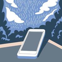 Mobile Device in Abstract Landscape Digital Connection Nature vector
