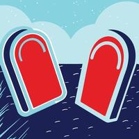 Abstract Red and Blue Shapes Against a Sky Background vector