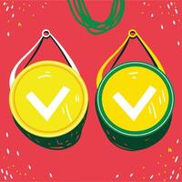 Dual Checkmark Symbols Circular Design Elements vector