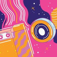 Retro Cassette Tape and Disc Abstract Art vector