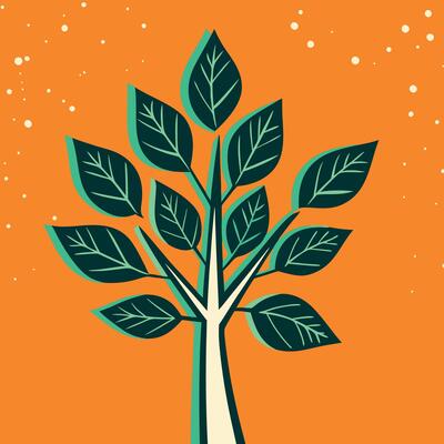 Vibrant Green Tree on Orange Background