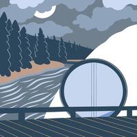 Night River View from Circular Window vector