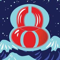 Abstract Red and Blue Ring Design Over Snowy Mountains vector