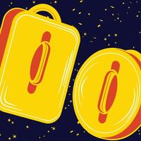 Abstract Yellow and Red Shapes Against a Dark Blue Starry Background vector