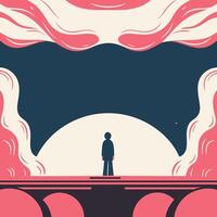 Abstract Figure on Bridge Under a Large Moon vector