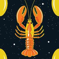Lobster in Space Celestial Crustacean Art vector