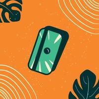 Teal Sharpener on Orange Background with Tropical Leaves vector