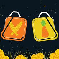 Farm Fresh Produce Carrots and Corn in Colorful Boxes vector