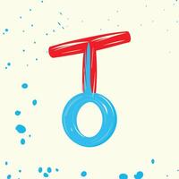 Abstract Red and Blue Design T-Shaped Symbol with Circle vector